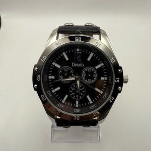 Details Men's Quartz Watch Black Buckle Strap - Black Face (New Battery)
